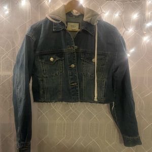 Forever 21 Jean cropped jacket with detachable hoodie